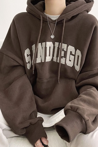 Uyguntarz Unisex Sandiego Baskılı Oversize Sweatshirt Kahverengi