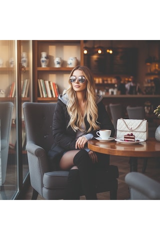 Kapüşonlu Eldiven Detaylı Kışlık Kadın Şişme Mont Siyah