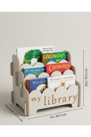 Montessori Ahşap Çocuk Kitaplık Gri Eğitici Ve Dekoratif Tasarım My Library Gri