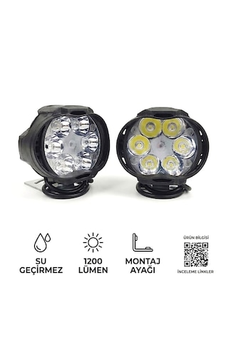 Motosiklet Ve Elektrikli Araç Uyumlu 6 Led'li 2 Modlu Beyaz Renk Mercekli Ek Aydınlatma Lambası 9-85v 2'li Paket