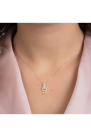 Müzik Notası Altın Kolye 14K Gold Taşlı