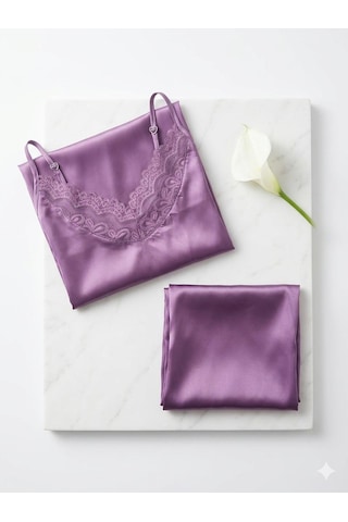 Miressa Saten Şortlu Pijama Takımı Mor