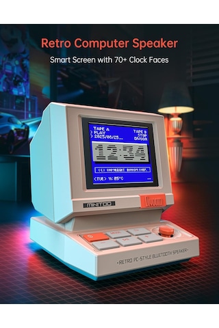 Minitoo Retro Pc-style Bilgisayar Hoparlörü, Akıllı Piksel Ekranı Ve Kendi Resimlerinizi Oluşturma Özelliği, Bluetooth Ve Usb Ses, Beyaz Gürültülü Alarm/zamanlayıcı, Yatak Odası İçin