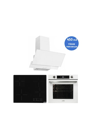 Alveus Afm Serisi FM7701 + V6-04 + FM3301 R-line Vitro. Elektrikli Cam Beyaz Ankastre Set