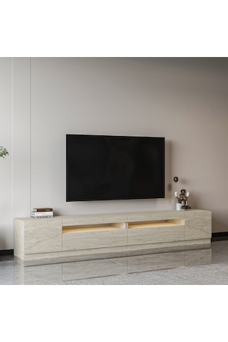 T008 Arya Işıklı Tv Sehpası Set - Traverten Traverten