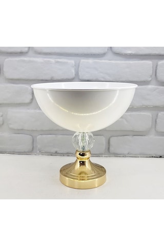 Modern Dekoratif Gold Ayaklı Kristal Taşlı Beyaz Büyük Salon Vazo Beyaz - Gold