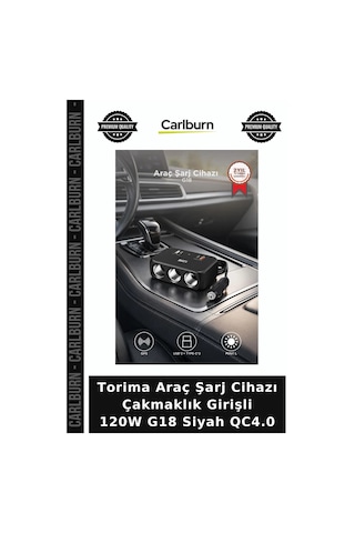 Özel Seri Torima Araç Şarj Cihazı Çakmaklık Girişli 120w G18 Siyah Qc4.0 Pratik Fonksiyonel Kullanım