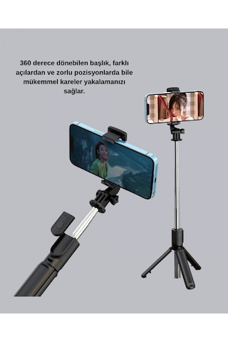 Kablosuz Bluetooth Selfie Çubuğu 360 Dönebilir Başlık, Taşınabilir Ve Şık Tasarım Çok Renkli
