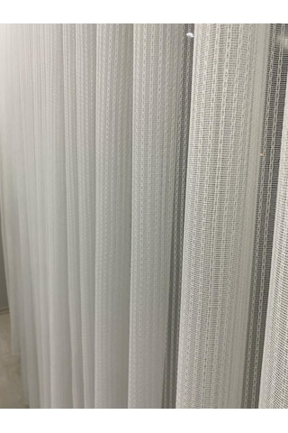4042 Gümüş Simli Desenli Modern Ekru Tül Perde 1/3 Sık Pileli Ekru-gümüş