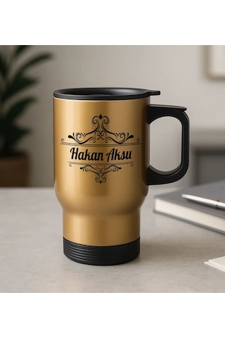Bk Gift Kişiye Özel İsimli Kulplu Gold Çelik Bardak Termos Mug 450ml-1, Sevgiliye Hediye, Arkadaşa Hediye, Eşe Hediye Altın