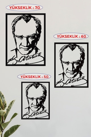 Gowpenart Çerçeveli Atatürk İmza Portre Siyah Metal Duvar Tablosu