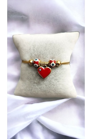 Bayan Çelik Kalp Nazar Boncuklu Gold Renk Kararmaz Mıknatıslı Kadın Bileklik Çelik