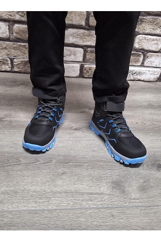 Rahat Konforlu Taban Outdoor Spor Cırtlı Çocuk Botu Siyah - Mavi