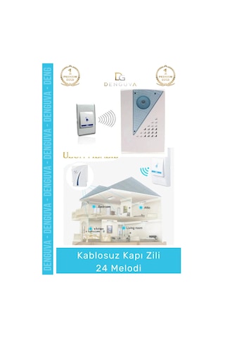Kapızili 100 Metre Menzilli Pratik Kolay Kurulum Kaliteli Pilli Şık 24 Melodi Kablosuz Kapı Zili