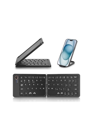 Coverzone Katlanabilir Kablosuz Bluetooth Klavye Ent 67 Tuş Makas Mekanizmalı, İos Android Windows Uyumlu, Usb-c Şarjlı, 150 Mah Batarya, 10 M Menzil, Çift Katlanır Taşınabilir Tasarım B028 Siyah