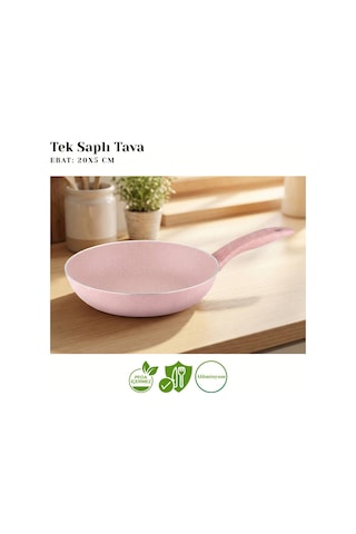 20 Cm Granit Tek Saplı Tava - Pembe Pembe