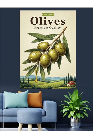 Zeytin Ağacı Dalı Poster Dekoratif Kanvas - Mdf Ahşap Tablo