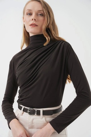 Defymoda 925 Büzgü Detaylı Sandy Bluz - Kahverengi Kahverengi