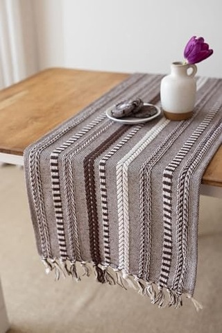 Neula %100 Pamuk Örme Runner 40 X 110 Cm Koyu Kahve Açık Bej