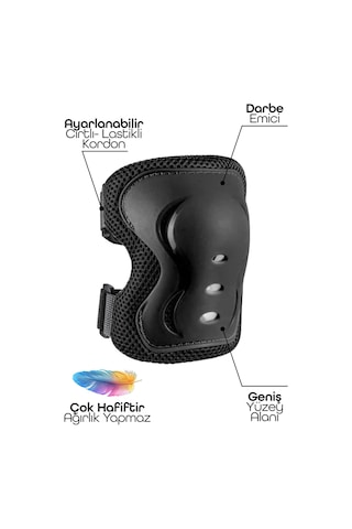 6'lı Yüksek Koruma 3-12 Yaş Paten Scooter Bisiklet Kaykay Diz Dirsek El Koruma Koruyucu Seti Siyah Siyah