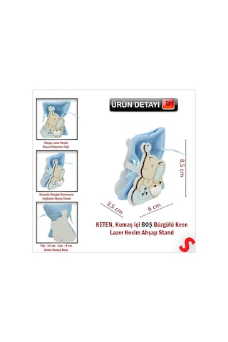 Ahşap Standlı 10cm X 8cm Kese, Fil Mavi - 1 Adet Renkli Çok Renkli