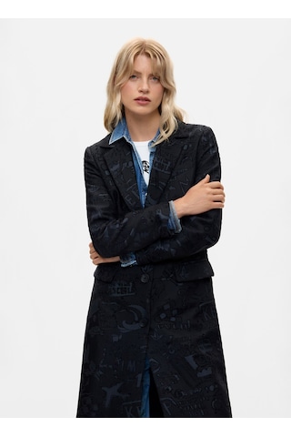 Desigual Siyah Kadın Regular Fit Desenli Kaban 26wwew28