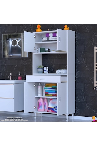 Modilayn Arda Banyo Dolabı 70x173x32,5cm 1 Çekmece 4 Kapak Ve 5 Raflı İhtiyaca Uygun Kolay Kurulum Beyaz