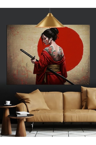 Geleneksel Japon Geyşa Sanatı Dekoratif Kanvas - Mdf Ahşap Tablo