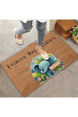 Valerine Life Şirin Fil Ve Orman Temalı Evimize Hoş Geldiniz Kapı Önü Paspası 45x70cm