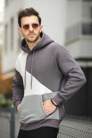 Placide Üç İplik Pamuklu Parçalı Kapüşonlu Erkek Sweatshirt 001