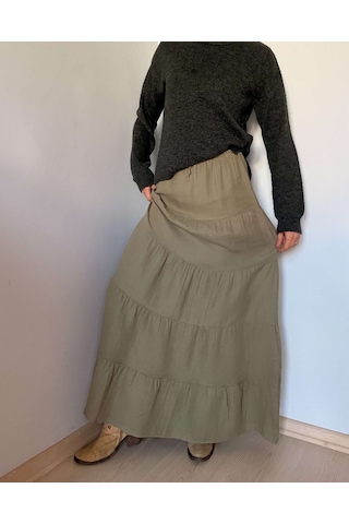 Ali Butik Haki Önü Bağlamalı Müslin Etek Haki