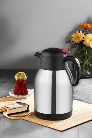 Star Termos 2 Litre Çift Kat Paslanmaz Çelik Termos Piknik Kamp Outdoor Ofis Otel Kafe Okul Sth - 6156 Siyah