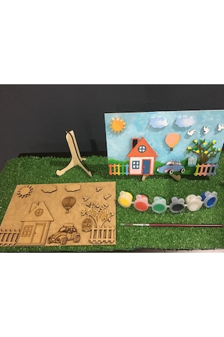 Ahşap Boyama Seti 6 Renk Boya ve Fırça Dahil Ahşap Kabartma Tablo