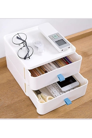Bayev 2 Katlı Çekmece Makyaj Takı Aksesuar Düzenleyici Masaüstü Organizer Beyaz