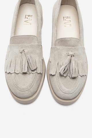 Luvishoes Milina Bej Süet Püsküllü Hakiki Deri Kadın Loafer Ayakkabı