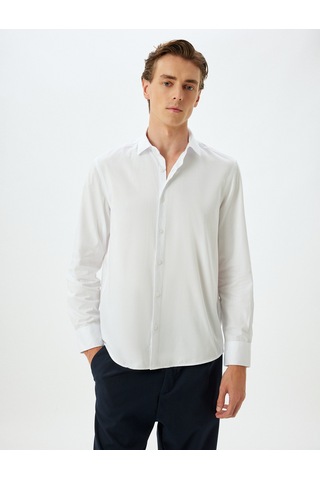 Koton Slim Fit Gömlek Uzun Kollu Yarım İtalyan Yaka Pamuklu Beyaz 5wam60110hw Beyaz