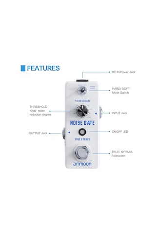 Ammoon Noıse Gate Gürültü Azaltma Gitar Efekt Pedalı Beyaz
