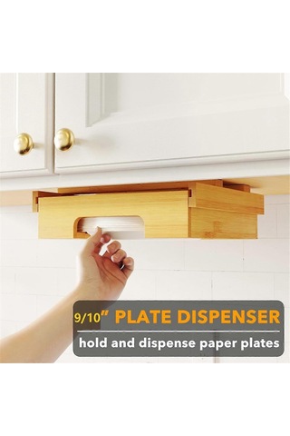 9/10 İnç Bambu Kağıt Tabaklık - Mutfakta Tabak Saklama İçin Dolap Altı Ve Tezgah Üstü Tutucu - Evrensel C -