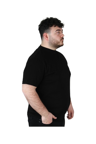 Ekis Collection Büyük Beden Sıfır Yaka Siyah T-Shirt Siyah