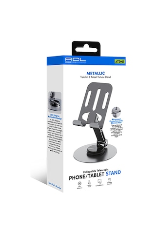 Acl Metalik Telefon Ve Tablet Tutucu Stand - Atd-01 360 Derece Dönen, Katlanabilir Ve Silikon Koru