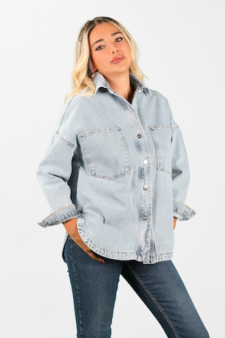 Oversize Kadın Jean Ceket Effect Mavi