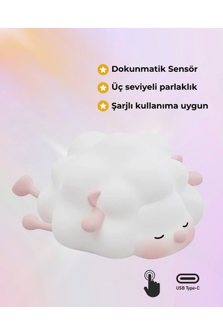 Silikon Koyun Gece Lambası Sarı Işık