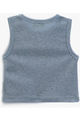 Koton Crop Atlet Kolsuz Dar Kalıp Yuvarlak Yaka Simli Mavi 4skg30093ak Mavi