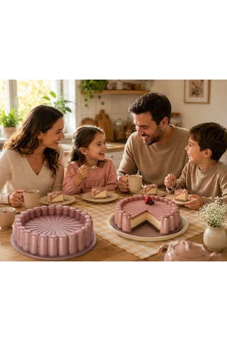 Oms Collection - Biogranit Döküm 26 Cm Chese Cake Tart Kek Kalıbı 3296 - Rose Pink Pembe - Altın