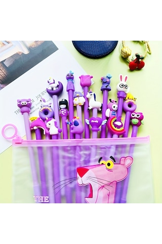 Tcherchı Mor Çizgi Film Karakteri Jel Mürekkep Roller Kalemler, 0,5 Mm İnce Uç