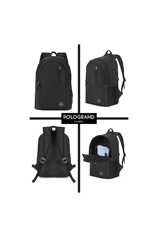 Pologrand London Orijinal Unisex Geniş Hacimli Çok Gözlü Su Geçirmez Lise Ortaokul İlkokul İçin Büyük Okul Çantası Siyah