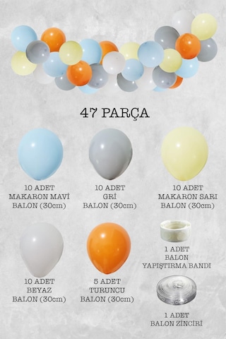 Retro Makaron Konsept Balon Zinciri Parti Balon Seti 47 Parça A