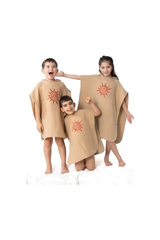 Zuppers 4 Katlı Nakışlı Müslin Panço - Kum Beji Standart