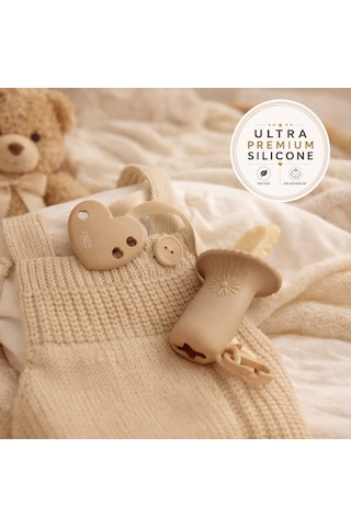 Tgm Baby Minilok Ultra Premium Silikon Rusk Tutucu Ve Emzik Askısı Açık Kahverengi
