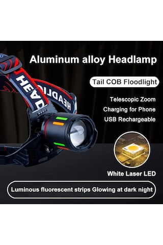 Bedotech Bd-62 10w Tg Led Alüminyum Alaşımlı Zoomlu Type-c Şarjlı Kafa Feneri Çok Renkli